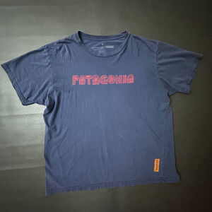 Patagonia T Shirt Mens Medium Blue Oversized 73' Text Gorpcore Thin Hiking Trek
